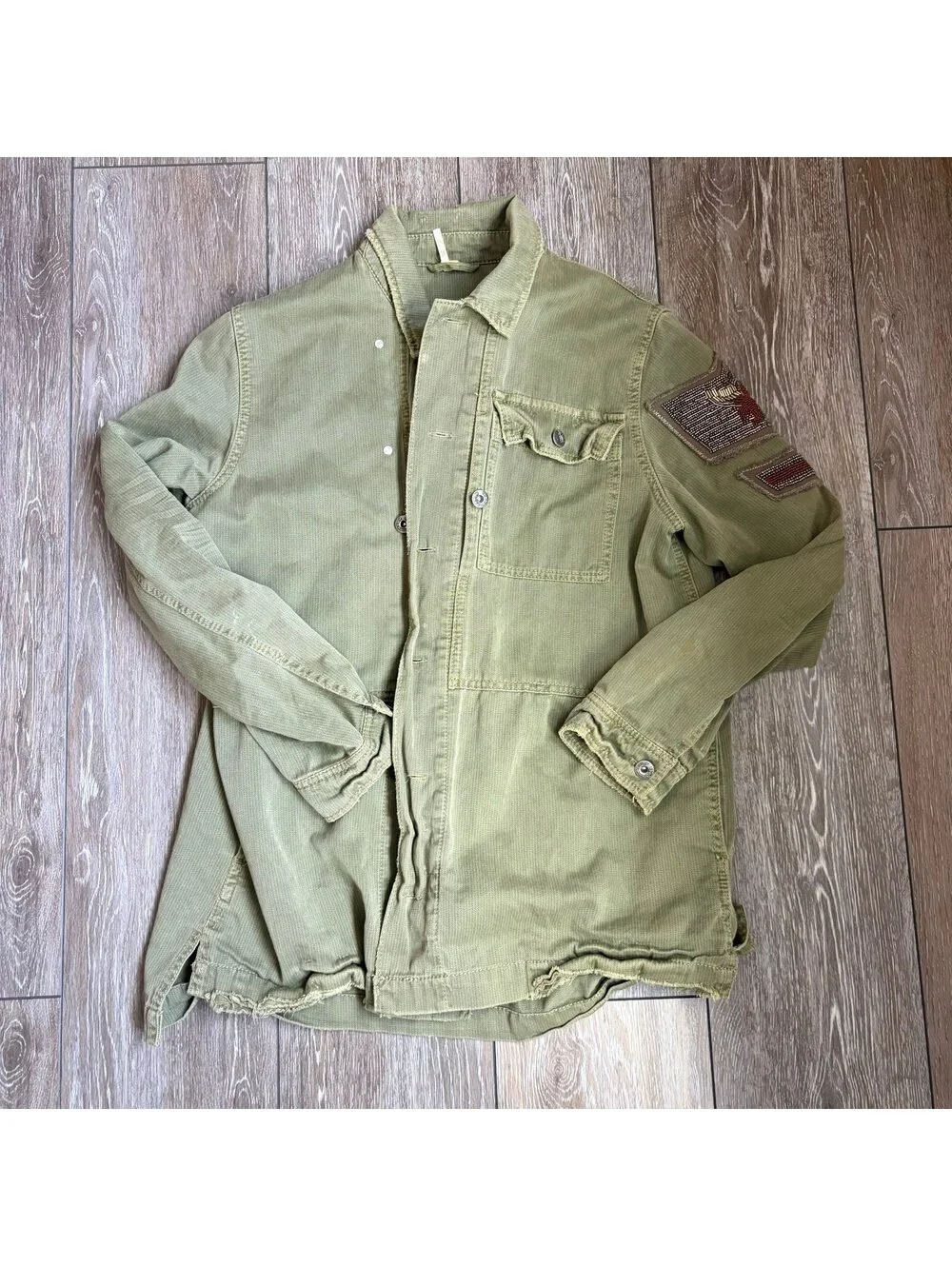 Free People Embellished Military Shirt Jacket